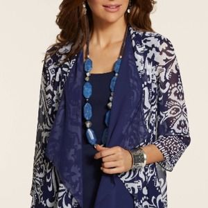 Chico's Double Layer Printed Jacket in Byzantine Blue Size 3 (XL)